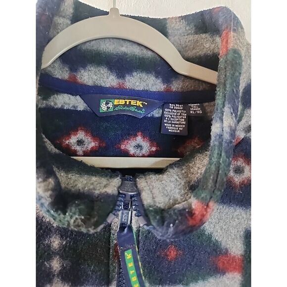 Eddie Bauer Pullover Aztec Western EBTEK Fleece Half Zip XL Blue Gray Green Geo - Picture 3 of 4